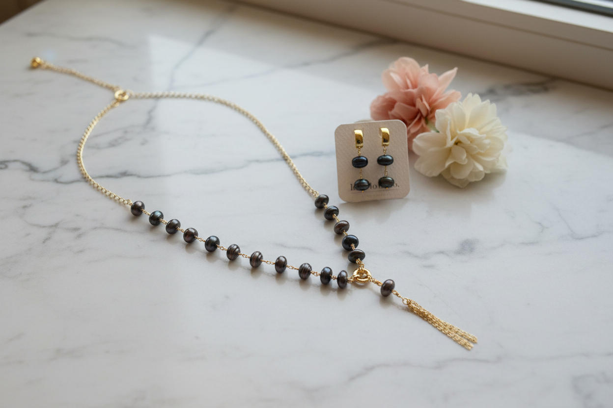Set Magdalena Villaldama – Perla Cultivada Gris Tornasol | Colección Eclipse