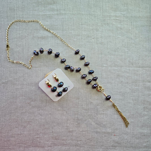 Set Magdalena Villaldama – Perla Cultivada Gris Tornasol | Colección Eclipse